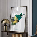 Afghanistan Green and Gold Map Wall Art