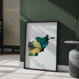 Afghanistan Green and Gold Map Wall Art