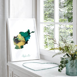 Afghanistan Green and Gold Map Wall Art
