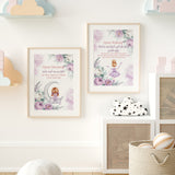 Set of 2 Purple Fairy Themed Childrens Morning & Night Dua's Upon Waking Sleeping Arabic Calligraphy Islamic Wall Art Print Kids