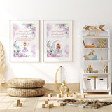 Set of 2 Purple Fairy Themed Childrens Morning & Night Dua's Upon Waking Sleeping Arabic Calligraphy Islamic Wall Art Print Kids