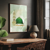 The Prophets Mosque Masjid Nabwi Madinah Medina Green Digital Painting Islamic Wall Art Print