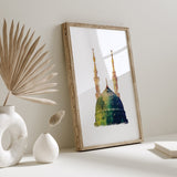 The Prophets Mosque Masjid Nabwi Madinah Medina Green Islamic Wall Art Print