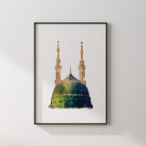 The Prophets Mosque Masjid Nabwi Madinah Medina Green Islamic Wall Art Print