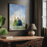 The Prophets Mosque Watercolour Painting Masjid Nabwi Madinah Medina Green Islamic Wall Art Print