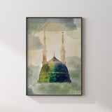 Set of 2 Masjid Nabwi & The Kaaba Vintage Watercolour Painting Islamic Wall Art Print