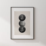 Black & Grey Vintage Tasbeeh Modern Abstract Islamic Wall Art Print With White Border Zikir Tasbi