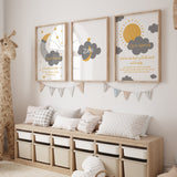 Grey & Mustard Personalised Set of 3 Children's Morning And Night Dua Islamic Wall Art Prints Kids Bedroom Nursery Colorful Arabic Calligraphy Yellow Kids Islamic Prints