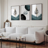 Set of 3 Emerald Green & Black Nordic Abstract Tasbeeh Subhanallah Alhamdulillah Allahhuakbar Arabic Calligraphy Islamic Wall Art Print Tasbi Islamic Prints