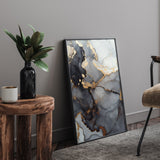 Grey & Gold Oil Painting Swirl Abstract Wall Art Print