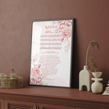 Pink Floral Ayatul Kursi Arabic With English Translation Children's Islamic Wall Art Print Kids Bedroom Nursery Girls
