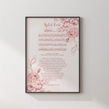 Pink Floral Ayatul Kursi Arabic With English Translation Children's Islamic Wall Art Print Kids Bedroom Nursery Girls