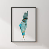 Shades of Green & Blue Alcohol Ink Palestine Map Islamic Wall Art Print Free Palestine