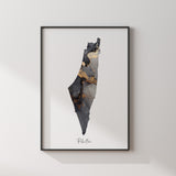 Black & Grey With Gold Ink Splash Palestine Map Islamic Wall Art Islamic Art Print Free Palestine