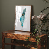 Shades of Green & Blue Alcohol Ink Palestine Map Islamic Wall Art Print Free Palestine