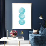 Tiffany Blue And White Abstract Tasbeeh Arabic Calligraphy Islamic Wall Art Print Prints Circles Gold Subhanllah Alhamdulillah Allah hu Akbar Tasbi