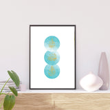Tiffany Blue And Gold Abstract Tasbeeh Arabic Calligraphy Islamic Wall Art Print Prints Circles Gold Subhanllah Alhamdulillah Allah hu Akbar Tasbi