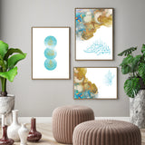 Set of 3 Tiffany Blue And Gold Ink Colour Arabic Islamic Wall Art Print Kalimah Bismillah Tasbeeh Tasbi Gallery Collection