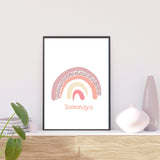Personalised English Calligraphy Pink Rainbow Children's Islamic Wall Art Print Kids Bedroom Nursery Girls Room