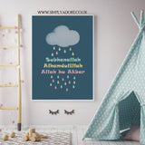 English Tasbi Tasbeeh In A Raindrop and Cloud Design For Children's Islamic Wall Art Print Kids Bedroom Nursery Girls Boys Room