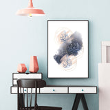 Navy Blue & Peach Subhanallah Alhamdulillah Allahuakbar Arabic Calligraphy Modern Abstract Islamic Wall Art Print Tasbeeh Zikir