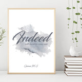 Grey Water Colour With Quranic Verse Indeed With Hardship Comes Ease Islamic Wall Art Print Prints