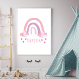 Personalised Pink Floral Rainbow Children's Islamic Wall Art Print Kids Bedroom Nursery Girls Room