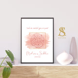 Personalised Rose Gold Watercolour Nikah Wedding Couple Gift Islamic Wall Art Print
