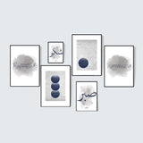 Grey & Midnight Blue Gallery Collection Sabr Shukr Start With Bismillah End With Alhamdulillah Arabic Calligraphy Islamic Wall Art With Abstract Prints Eid Gift Present