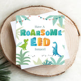 Personalised Dinasaur Theme Eid Mubarak Card Have a Roarsome Eid English Calligraphy Wax Sealed Option Available Islamic Greeting Card For Children