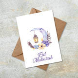 Purple Moon Floral Eid Mubarakl Islamic Eid Card