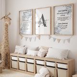 Set of 3 Personalised Morning/ Sleeping Dua Ayatul Kursi Children's Islamic Wall Art Print Kids Nursery Grey & Black