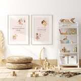 Set of 2 Fairy Themed Childrens Morning & Night Dua's Upon Waking Sleeping Arabic Calligraphy Islamic Wall Art Print Kids