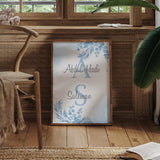 Personalised Children's Arabic Calligraphy Islamic Wall Art Print In Blue Floral