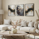 Set of 3 Dua Before Eating & After Eating Grey & Gold Marble Arabic Calligraphy Modern Islamic Wall Art Prints