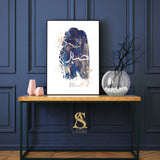 Sabr Navy Blue And Gold Patience Watercolour Islamic Abstract Arabic Calligraphy Wall Art Print 2022 New Home Gift