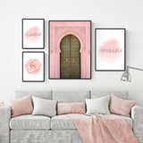 Pink Morocco Gallery Collection - Set of 4 Start With Bismillah End With Alhamdulillah Floral Islamic Wall Art Print Eid Gift Present
