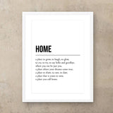 Home Definition Quote Monochrome Wall Art Print