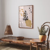 Brown & Beige Botanical Abstract Allah Islamic Wall Art Print With Natural Leafy Tones