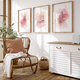 Set of 3 Pink Subhanallah Alhamdulillah Allahhu Akbar Arabic Calligraphy Islamic Wall Art Print Watercolour Painting Tasbeeh