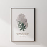 Not A Leaf Falls But That He Knows It Green Watercolour Modern Islamic Wall Art Print