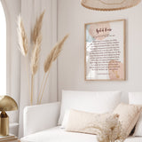 Peach & Grey Ayatul Kursi English Translation With Abstract Elements Modern Islamic Wall Art Print