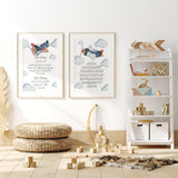 Set of 2 Morning & Night Dua With Ayatul Kursi Modern Islamic Wall Art Prints Kids Islamic Prints Plane Theme