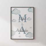Personalised Set of 3 Planes & Clouds Children's Islamic Wall Art Print Ayatul Kursi Morning Dua Night Dua Kids Bedroom Nursery