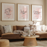 Set of 3 Pink Watercolour Painting Quran Verses Islamic Wall Art Print Motivational Ayahs