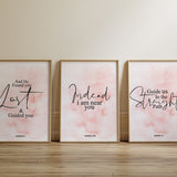 Set of 3 Pink Watercolour Painting Quran Verses Islamic Wall Art Print Motivational Ayahs