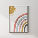 English Tasbi Tasbeeh In A Rainbow and Sun Design For Children's Islamic Wall Art Print Kids Bedroom Nursery Girls Boys Room