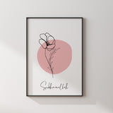 Subhanallah Blush Pink Floral Botanical Abstract Islamic Wall Art Print With Natural Leaf Detail & English Calligraphy