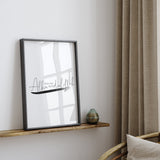 Black & Grey End With Alhamdulillah Letter Alif Abstract Islamic Wall Art Print Monochrome Ombre