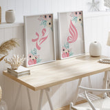 Set of 2 Allah & Prophet Muhammad Pink Floral Modern Arabic Calligraphy Islamic Wall Art Prints